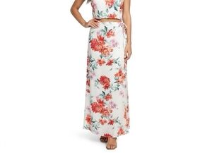 Lulus White Red Pink Floral Maxi Wrap Skirt Size S-M NWT